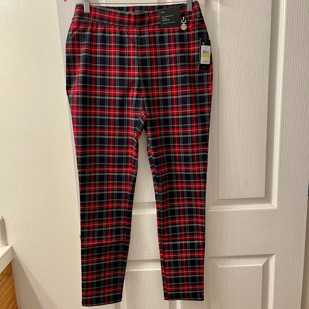 Tommy Hilfiger Pants Women's Medium Red Tartan Plaid Slim Leg Ankle H5MPT92K‎